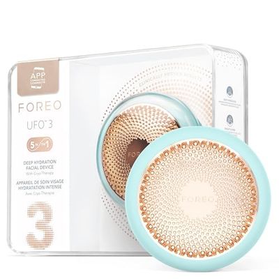 FOREO UFO 3, hidratación facial profunda, Spa facial 5 en 1, Terapia con luz LED roja, termoterapia, crioterapia, masajeador facial T-Sonic, cuidado facial antiedad, Arctic Blue