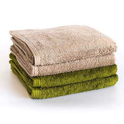 Sancarlos - Ocean, set di 4 asciugamani da lavabo, colore pietra e verde muschio, dimensioni 50 x 100 cm