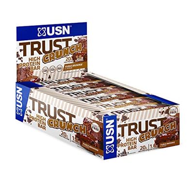 USN Trust Crunch Fudge Brownie Protein Bars: Indulgent and Filling High Protein Snacks - 20g Protein Per Bar (12 x 60g Bars)