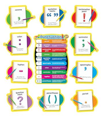 Carson Dellosa Punctuation Bulletin Board Set—Punctuation Chart With Definitions, 10 Individual Pieces With Sentence Structure Examples, Homeschool or Classroom Décor (11 pc)