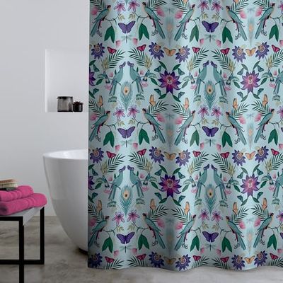 Catherine Lansfield Mya Tropical Bird - Cortina de Ducha (180 x 180 cm), Color Azul