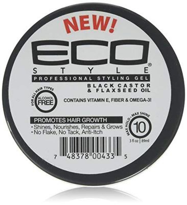Ecoco - Eco Shine Gel - Black Castor and Flaxseed Oil - Contains Vitamin e - Fiber & Omega-3 - Promotes Hair Growth - Shines and Nourishes - Repairs Hair - Alcohol Free - Max Hold 10-3 oz