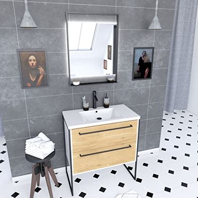 AURLANE PACM033 Mueble de baño, Blanco y Negro, L