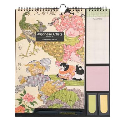 Calendario pared 2025 Japanese Artists - Calendario planificador mensual familiar : Incluye notas adhesivas, pegatinas y boligrafo | Organizador semanal (16 meses)