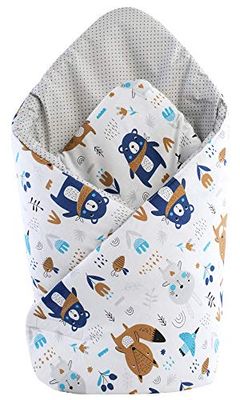 Medi Partners Oreiller 100% Coton 75x75 cm Gigoteuse réversible Douce Toute l'année multifonctionnelle hypoallergénique pour bébé (Animaux Boho à Pois Gris)