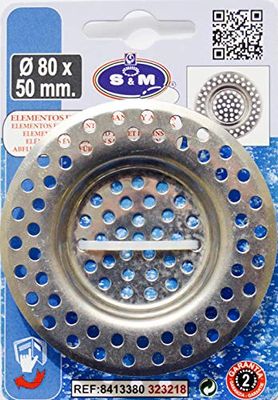S&M 323218 Grelha de aço inoxidável para ralo de pia de cozinha e/ou casa de banho, Ø 80 x 50 mm, cromado