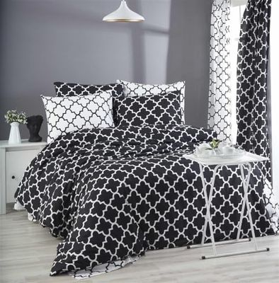 Nuit Des Rêves Parure de lit Double Ranforce de qualité supérieure - 200 x 200 cm - 100% Coton - Noir et Blanc - 2 taies d'oreiller de 80 x 80 cm - Lavable en Machine - Design élégant