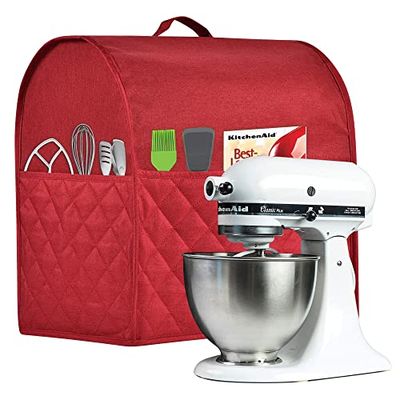 Stand Mixer Dust-proof Cover for KitchenAid Mixer，Multi Pockets for Various Kitchen Appliance Accessories，Water-resistant，Easy Cleaning (Red, Fit for Bowl Lift 5-8 Quart)