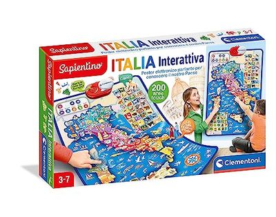 Clementoni - Sapientino-La Map Interaktiv affisch, Italiensk karta, politisk karta, pedagogisk 3 år, elektronisk, spel geografi barn, italiensk färg, 16445