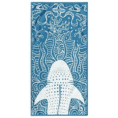 DecoKing Telo mare grande 90 x 180 cm cotone spugna velours asciugamano blu navy bianco Shark