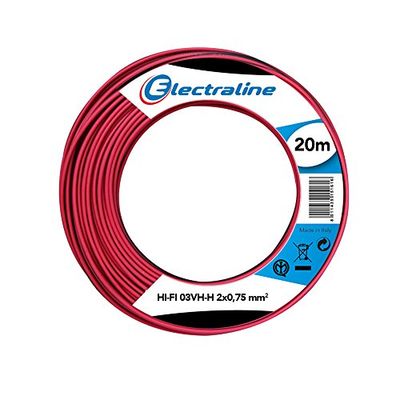Electraline 10838 Cavo HiFi per casse altoparlanti sezione 2x0,75 mm² - 20 mt - rosso e nero