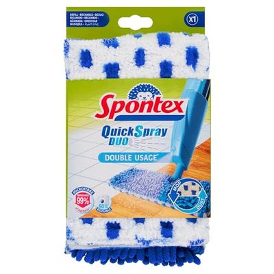 Spontex Quick Spray Duo Flat Spray Ricarica per fiocco | Spugna per fiocco in microfibra | Pulisce pavimenti in laminato, legno e piastrelle | Reversibile No-Touch, 1 ricambio