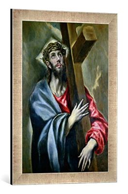 kunst für alle 'Immagine incorniciata di El Greco cristiani CLAS Ping The Cross, 1600 – 10, Stampata, 40 x 60 cm, nel Quadro Immagini Fatti a Mano di Alta qualità Argento Raya