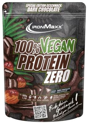 IronMaxx 100% Vegan Protein Zero - Dark Chocolate 500g | Poudre de protéine sans sucre et riche en protéines composée de 4 ingrédients | Poudre de protéine véganes sans aspartame