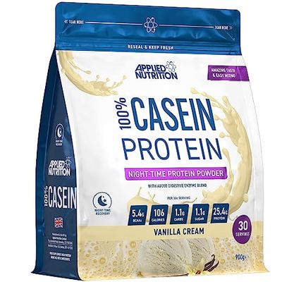 Applied Nutrition Casein Protein Powder - Micellar Casein Supplement, Slow Release Protein (900g - 30 Servings) (Vanilla Cream)