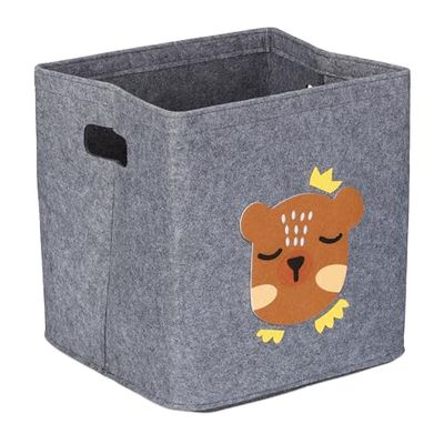 Relaxdays Boîte de Rangement, Motif Ours, Corbeille en Tissu pour Enfant, Pliable, HxLxP : 33x33x33 cm, Jouets, Gris