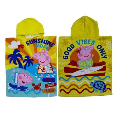 Character World Peppa Pig Asciugamano poncho con cappuccio, super morbido, design oceano, perfetto per casa, bagno e spiaggia, multicolore, 115 x 50 cm