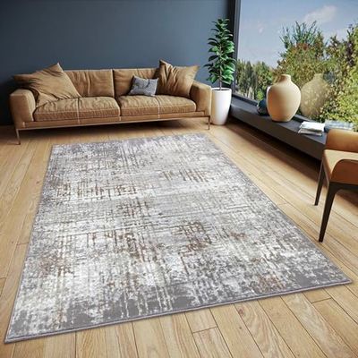 HANSE Home Alfombra Abstracta Vintage – Alfombra Oriental de Pelo Corto para salón, Aspecto Vintage, Alfombra Abstracta para Dormitorio, Comedor, salón, Pasillo, Color Crema Gris, 57 x 90 cm