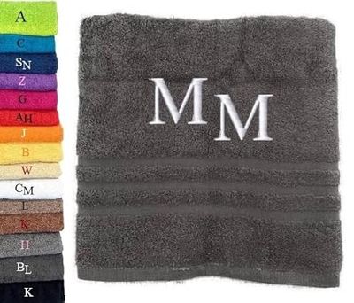 Asciugamano con monogramma personalizzato Asciugamano con monogramma ricamato Lettera Nome Asciugamano personalizzato iniziale Asciugamano in cotone Regalo personalizzato (100 x 50 cm, Grigio)