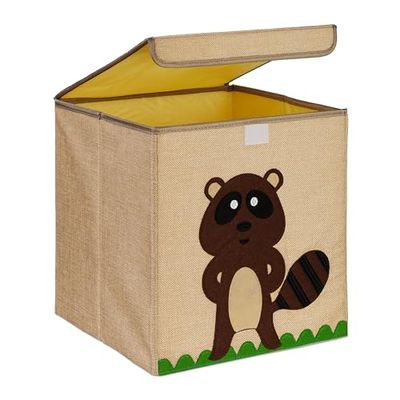 Relaxdays Caisse de Rangement, Motif Castor, boîte en Tissu, pour Enfants, Pliable, HxLxP : 33x33x33 cm, Beige - Marron
