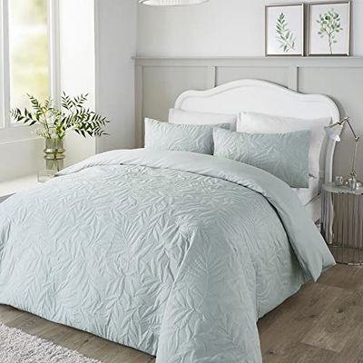 Serene Luana Collection Luana Housse de Couette en Relief Motif Feuilles Vertes 230 x 220 cm Doux au Toucher