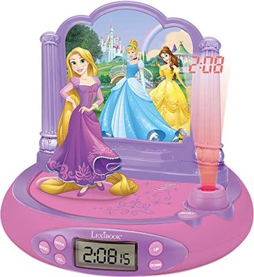Lexibook, Princesas Disney Rapunzel, relógio despertador com projetor para crianças, luz noturna e projeção da hora no teto, efeitos sonoros, funciona com pilhas, rosa, RP515DP