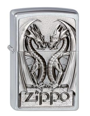 Zippo 2002728 - Isqueiro Don relevo de dragões, Brushed Chrome - Twins Dragon Heart