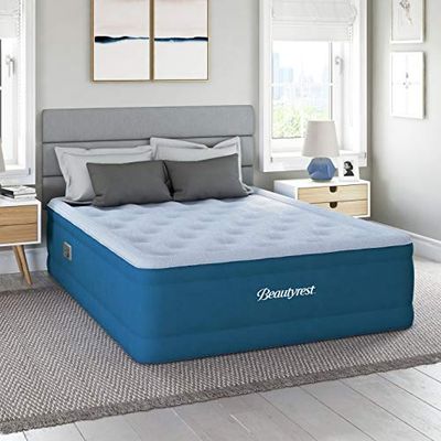 Simmons, 17" Beautyrest Comfort Plus Express Bed, Internal Pump with Plush Velveteen Pillow Top Air Mattress, 100% Leak Proof with Sleep Fresh Technology, Full, Blue