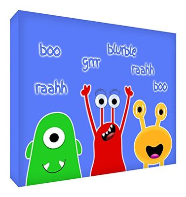 Feel Good Art MONSTERS1624-04ALT-ES - Lienzo decorativo grueso sólido afrontado, diseño "Monstruos Amistosos", 60 x 40 x 4 cm, color azul