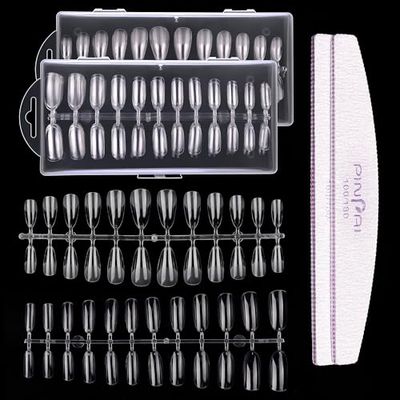 Unghie Finte, Kit Tip in Gel per Unghie, Tip Unghie Copertura Completa, French Press On Nails Corte, Set Unghie Gel Ricostruzione per Salone Manicure & Nail Art Principiante (Trasparente 480 Pezzi)