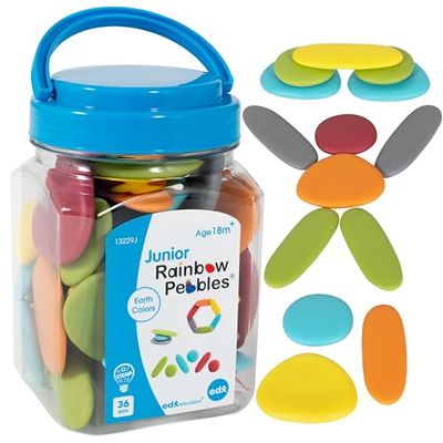 edx education Junior Rainbow Pebbles - Mini Jar - Earth Colors - Sorting and Stacking Stones - Math Manipulative - For Ages 18M+