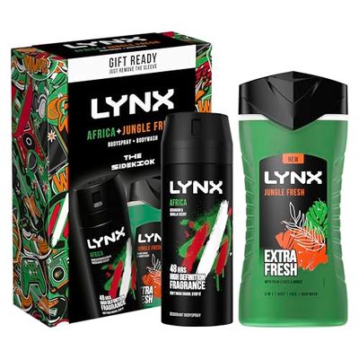 LYNX Africa & Jungle Fresh The Sidekick Duo Deodorant Gift Set 3-in-1 Body, Face & Hair Wash & Body Spray perfect for his daily routine 2 piece