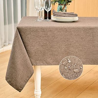 Mebakuk Rectangle Table Cloth Linen Farmhouse Tablecloth Waterproof Anti-Shrink Soft and Wrinkle Resistant Decorative Fabric Table Cover for Kitchen (Flaxen, 60" x 104" (8-10 Seats))