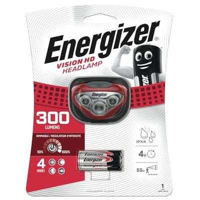 Energizer pannlampa LED, vision superljus pannlampa för camping, utomhus och vandring, batteri ingår, röd