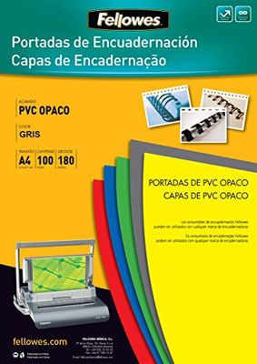 Fellowes-5100601 Portadas e destinati ad essere legati in PVC, opaco, formato A4 A4 grigio, 100 Pezzi