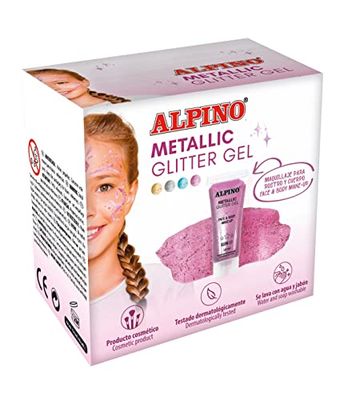 Metallic Glitter Gel Alpino Fiesta rosa Unicolor format 6 enheter | Metalliserad Glitter Gel med rosa bas| Flytande purin | Fest Face Flytande makeup