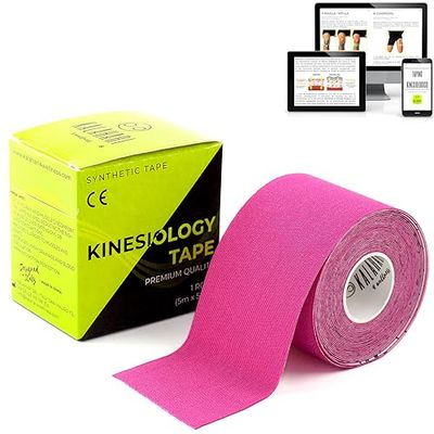 KALAHARI 1 X Rollo Cinta Kinesiologica Profesional más e-Book Manual Aplicaciones en Español - Synthetic Kinesiology Tape para una Mejor Adherencia y Resistencia al Agua y al Sudor - (5cm x 5m) ROSA