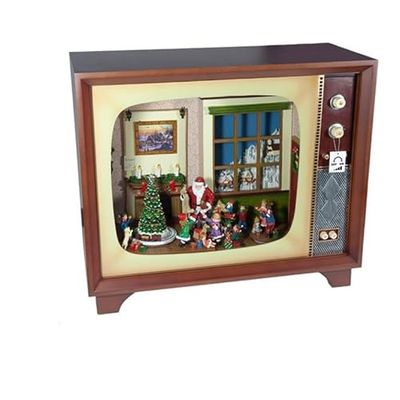 DRW Antieke televisie met afbeelding, woonkamer, Kerstmis, met bewegingslicht en muziek, van hars, 60 x 26 x 50 cm