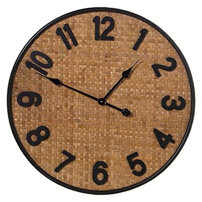 DRW Orologio rotondo da parete in metallo e vimini in naturale e nero 60 x 5 cm