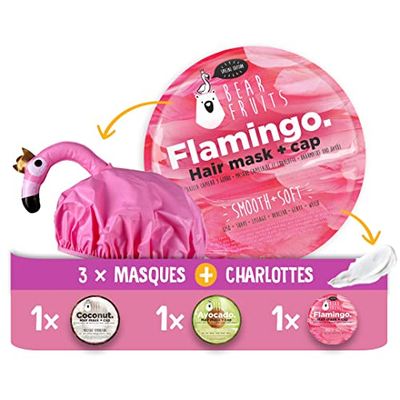 Bear Fruits Masques Capillaires + Charlotte Avocat, Lait de Coco et Flamant Rose 3x20 ml