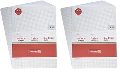 Brunnen - Fogli per raccoglitore ad anelli, formato A5, 70 g/mq, a quadretti, 100 fogli, bianco (Confezione da 2)