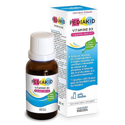 PEDIAKID - Vitamine D3 100% d'origine naturelle - Renforcement des défenses naturelles - Dès la naissance - Couvre 200% des apports journaliers recommandés