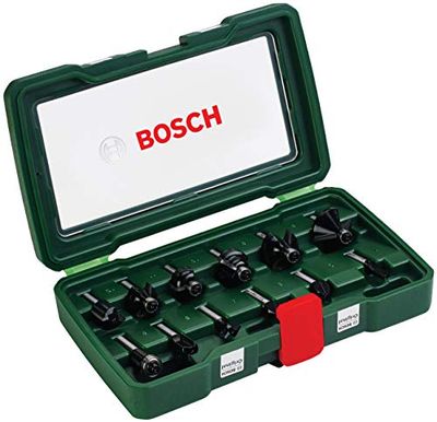 Bosch Conjunto de 12 brocas de metal duro (para madeira, haste de 8 mm, acessórios para fresadora)