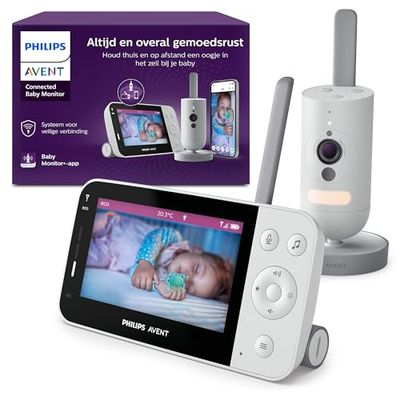 Philips Avent Connected-babyfoon met Wifi, hoogwaardige HD-camera, infrarood nachtzicht, Cry Detection, tweerichtingsaudio, 12 uur aan schermtijd in de Eco-modus, model SCD951/26
