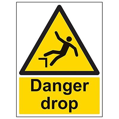 VSafety Lot de 3 panneaux en forme de portrait Danger Drop, 300mm x 400mm, 3