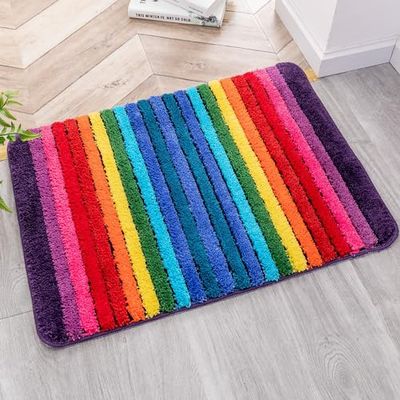 NIENLCIP Tappeto da bagno arcobaleno colorato tappeto da bagno super morbido e assorbente in microfibra peluche tappeto da bagno con retro antiscivolo per bagno lavabile in lavatrice 48 x 68 cm
