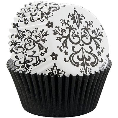 Wilton Damast wit en zwart papieren cupcakevellen, 75 stuks