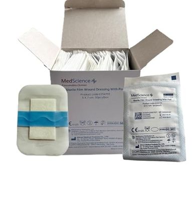 Sterile Adhesive Film Dressing with Absorbent Pad, 10 x 30 cm - Vapour-Permeable, Waterproof (Pack of 50)
