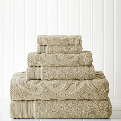 Pacific Coast Textiles Amrapur Overseas Lot de 6 Serviettes en Coton peigné Ultra Doux 500 g Jacquard uni-Médaillon Tourbillon Taupe, 1 x 1 x 1 cm