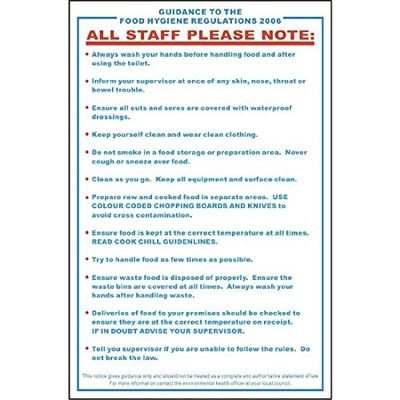 Vogue Food Safety Act 2006 Guidance Sign - Self Adhesive on Any Surface and Waterproof L951